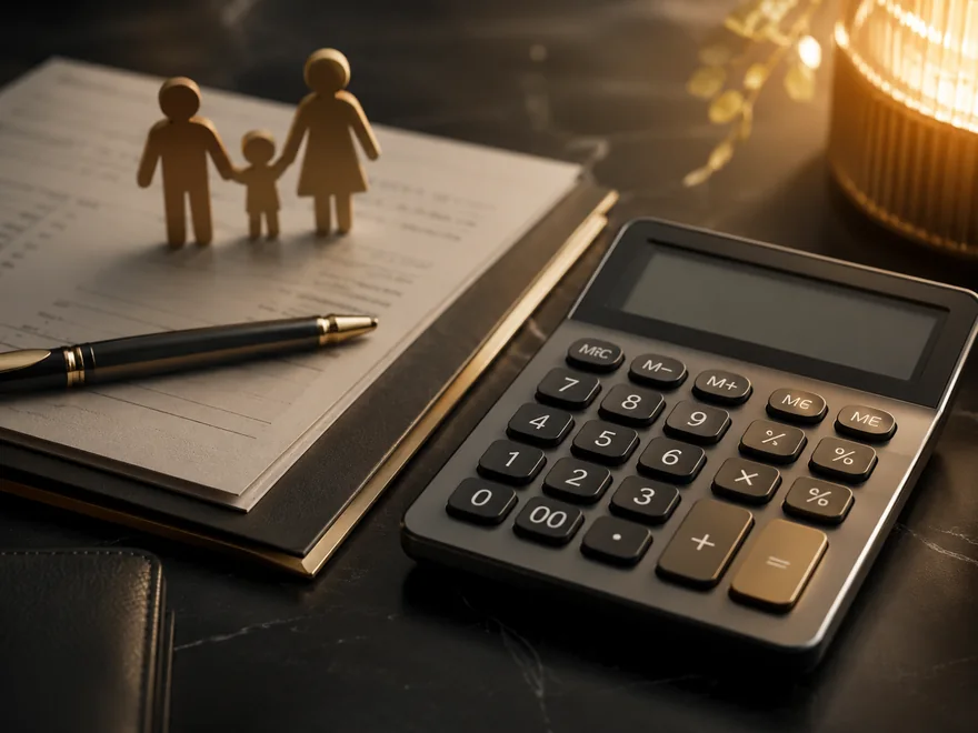 Taschenrechner mit Familienfiguren — Unterhaltsrechner
